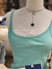 Lunivop  Mint blue Ribbed Slim Tank Tops Women Summer Vintage Cotton Casual Streetwear Sleeveless Vests Sweet Simple All-match Camisole