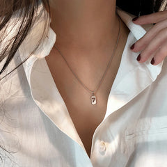 Lunivop New Fashion Simple Lucky 7 Square Pendant Stainless Steel Necklace for Women Niche Design Elegant Party Jewelry Gifts