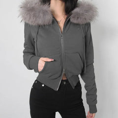 Lunivop Fairy Fur Patchwork Fashion Sweatshirts Vintage Grunge All Match Women's Coats Double Zippers Casual Hoodies Y2k Aesthetic Femme