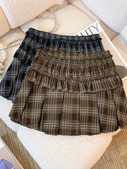 Lunivop French Vintage Skirt Gyaru Plaid Ruffles Patchwork Pleated Design High Waist Mini Skirts Female Slim All Match Women's Clothing