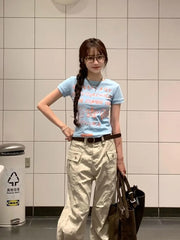 Lunivop  Women T Shirts Letter Printed Short Sleeve Slim O Neck Sexy Vintage Y2k Tops Fashion Ladies Tops Casual Streetwear