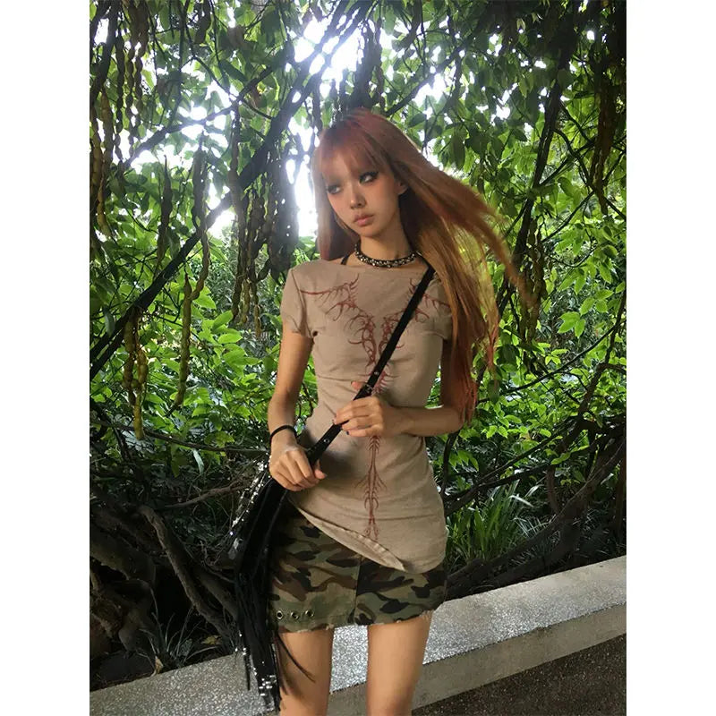 Lunivop  American Slim Fit Printed T-shirt for Women 2025 Early Spring New Bottoming Tops Mujer Y2k Long Sleeved O-neck Tee Shirt