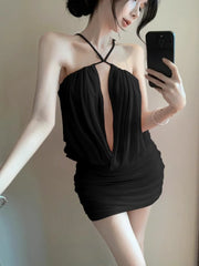 Lunivop  Woman Dress Sexy Sleeveless Hollow Out Bandage Slim Summer Fashion Solid Ruched Party Mini Dresses Elegant Female