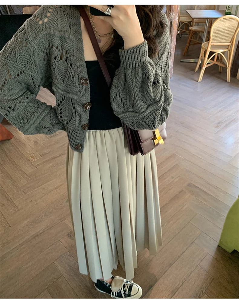 Lunivop Long Sleeve Pointelle Knit Top Women Sweater Cardigan Sheer Button-up Sweater Jacket blusas para mujer Vacation Boho Outfit