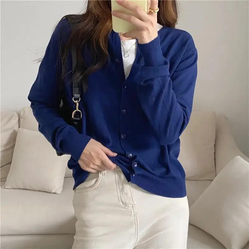 Lunivop Knitted Sweater Cardigan Loose-fit Warm Jacket Inner Wear Outer Korean Style Stylish Women's Top Core-spun Yarn