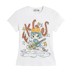 Lunivop  Sexy T Shirts Women Cartoon Printed Short Sleeve Slim Y2k Crop Tops Summer Fashion Stretch Female Tshirt Casual
