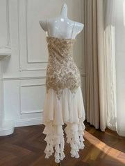 Lunivop  Irregular Chiffon Ribbon Dresses For Women Round Neck Sleeveless High Waist Elegant Dress Female Spring 2025 New