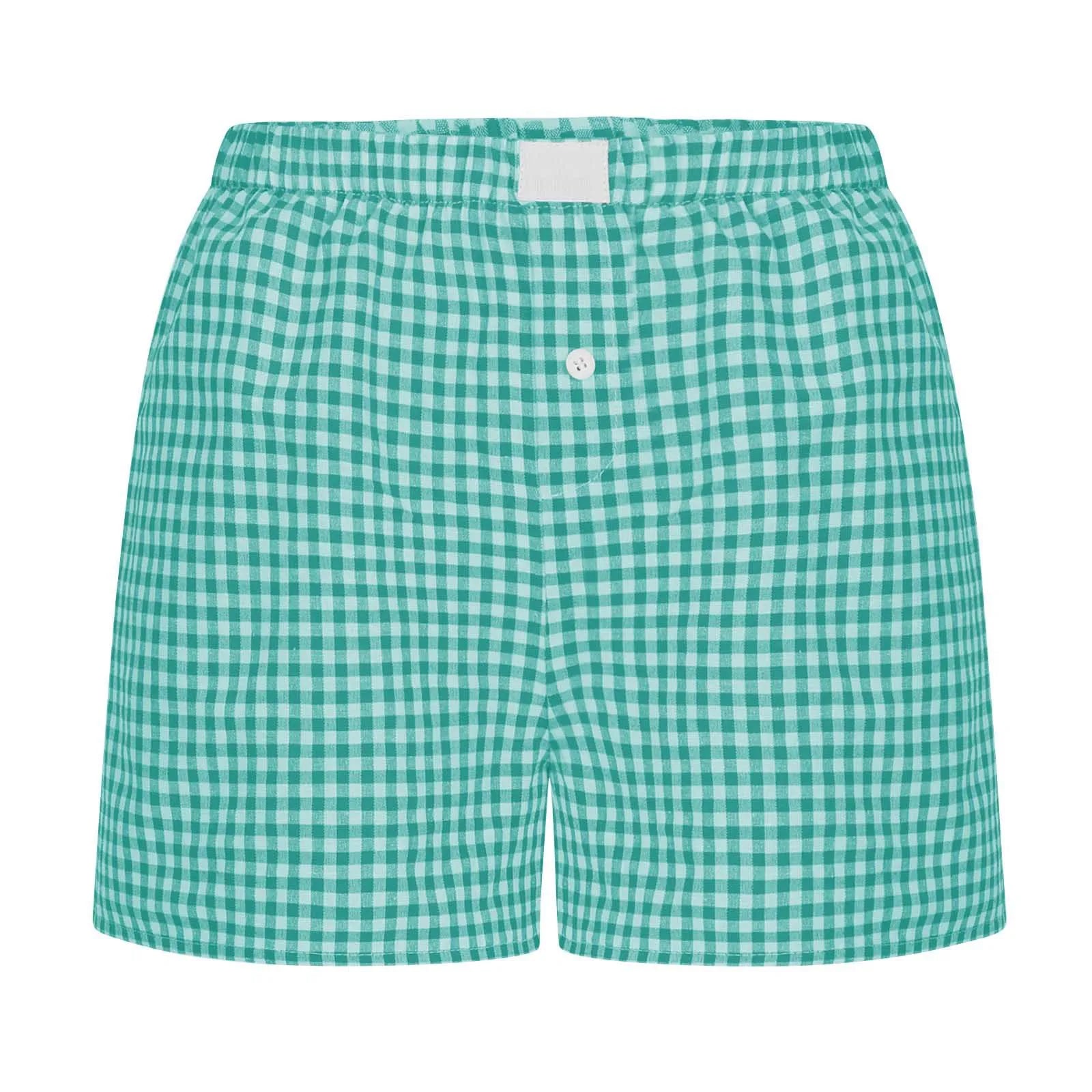 Lunivop Shorts for Women Teen-girls Elastic Waistband Pull-on Red Blue Plaid Shorts Outfit Casual Lounge Summer Shorts