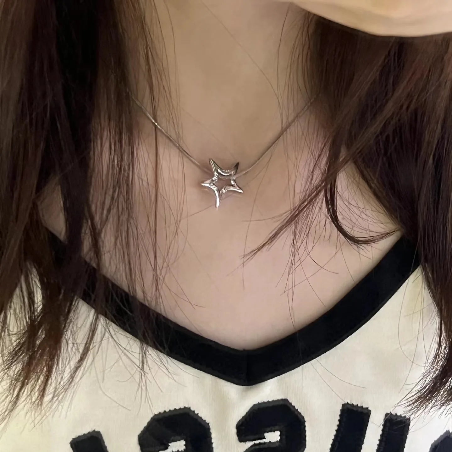 Lunivop Stainless Steel Star Pendant Necklace Layered Choker Charm Necklace Grunge Cyber Y2k Fairycore Subversive Archive