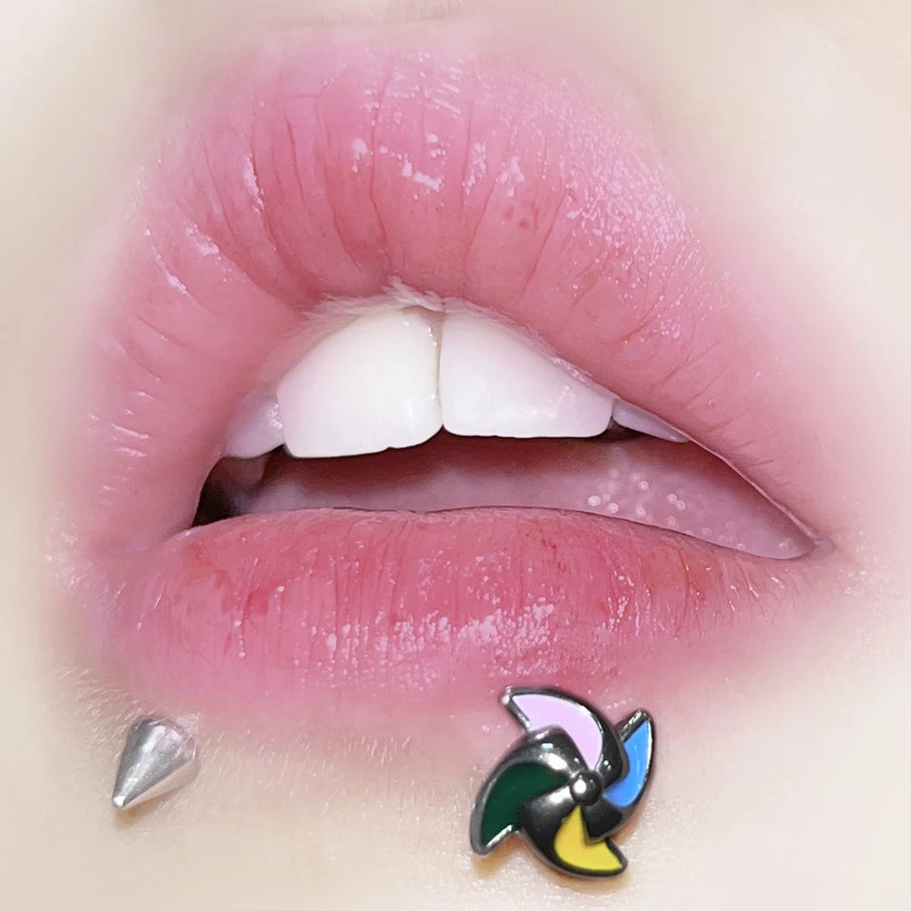 Lunivop 1pc Colorful Windmill Lip Stud Titanium Steel Cute Unique Dripping Oil Labret Piercing Ear Bone Cartilage Jewelry Girl Gifts