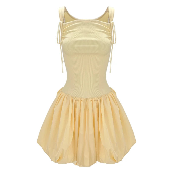 Lunivop  Charming Yellow ort Puffy Skirt Dr Women's Svel V-Ne Casual Sle Waist-Cinched A-Line Skirt for Daily Wear