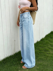 Lunivop  Women's High Waisted Wide Leg Jeans, Light Blue Washed Denim Pants, Casual Loose Fit Straight Leg Trousers for Daily Streetwear