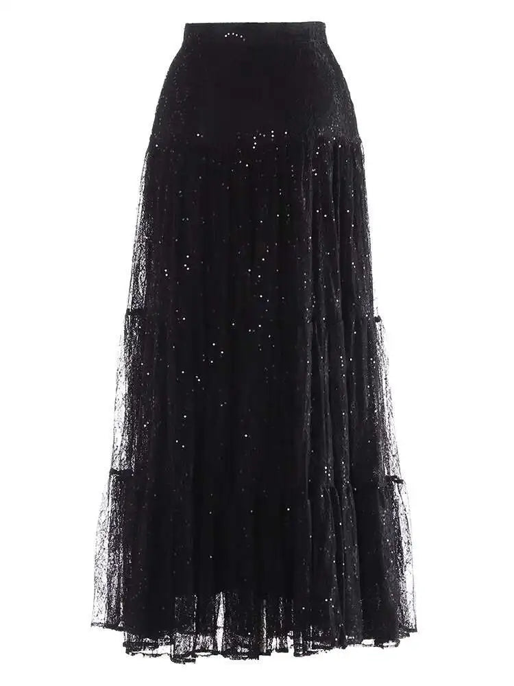 Lunivop  Fashion Women's High Waist Skirt Sequined Lace Solid Color A Line Female Skirts New Tide