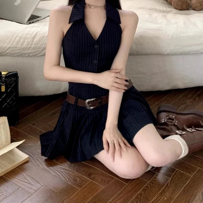 Lunivop Sexy Korean Style Striped Mini Dresses Women Y2k Backless One Piece Short Dress Hotsweet Streetwear Sleeveless Dress