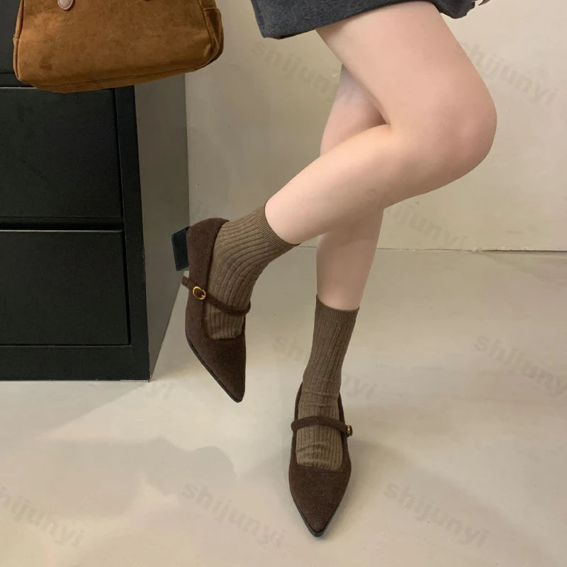 Lunivop Fashion Pointed Toe Fleece Flet Ballet Shoes Woman Autumn Winter Warm Wool Mary Jane Shoes Ladies Elegant Plush Pumps