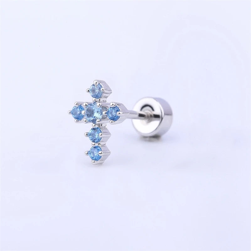 Lunivop Y2K Punk Style Blue Color Zircon 316L Stainless Steel Ear Bone Nail for Women Allergy Prevention Earrings Cochlear Nail Jewelry