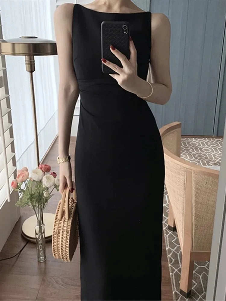 Lunivop  Women Spaghetti Strap Sleeveless Solid Sexy Dresses Summer New Fashion Office Lady Female Elegant Evening Party Midi Dress