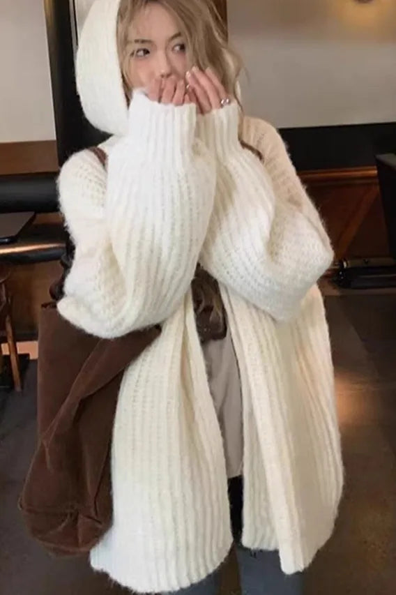 Lunivop Chunky Knit Open Front Hooded Cardigan for Women Comfy Longline Sweater Hoodie Coat Female Casual Chic Autumn Winter Outfit
