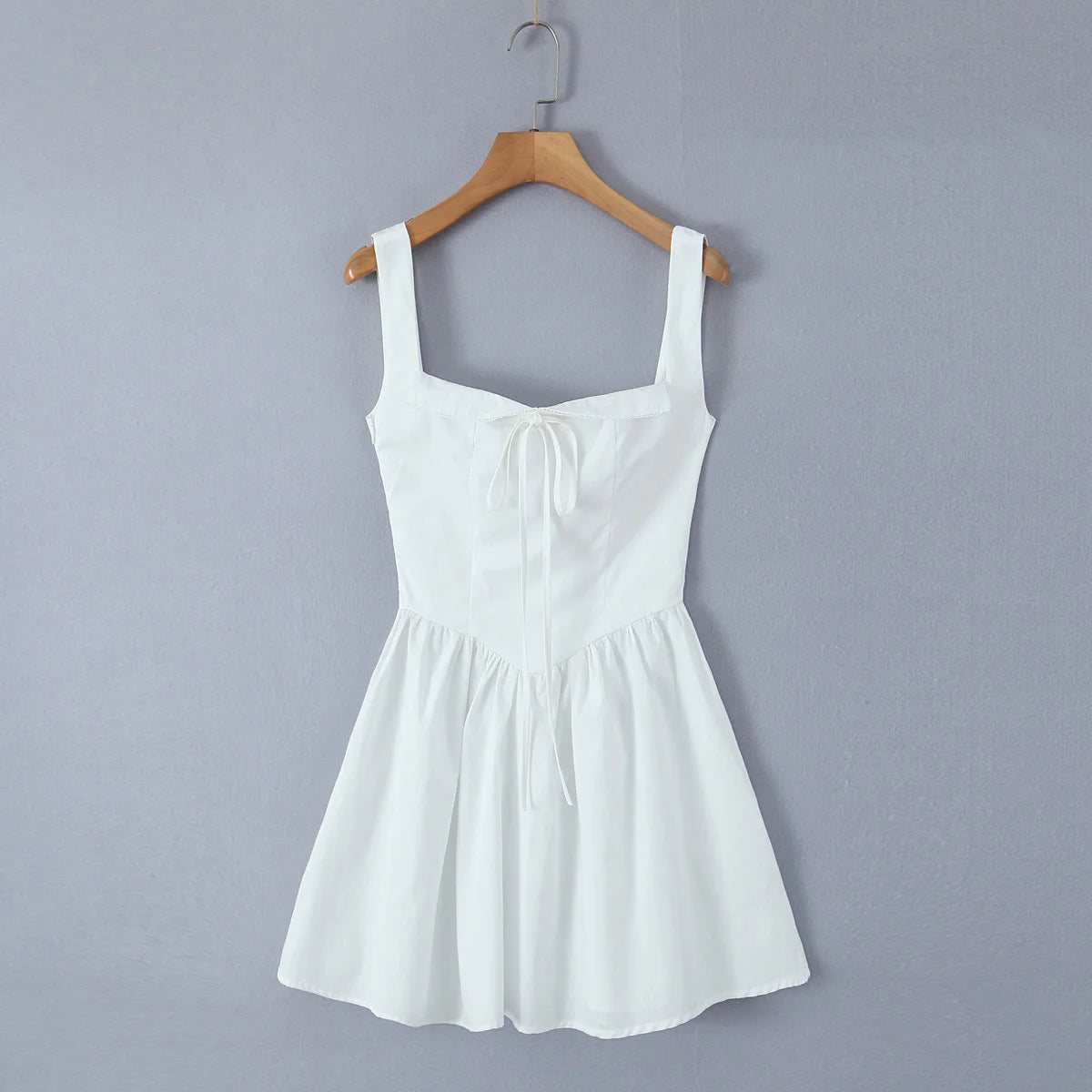 Lunivop  Sexy Bow Square Collar Corset style Mini Sling Dress Women Deep Backless Party Skater Low Waist Ruched A-line Sling Robe