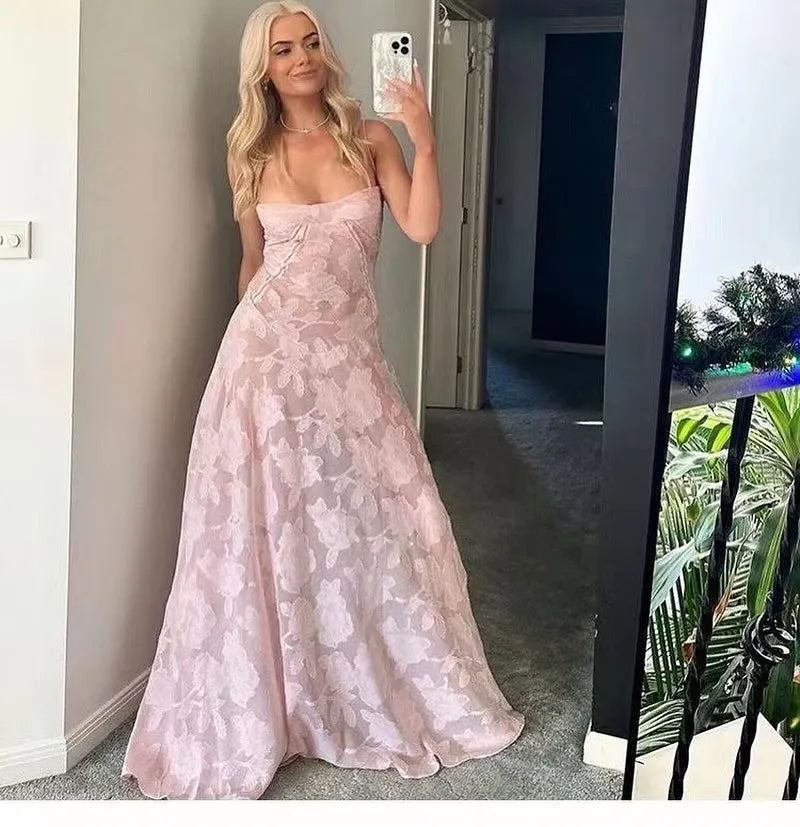 Lunivop  Sexy Backless Square Neck Print Maxi Dress Women Fashion Sleeveless High Waist Sling Dresses Summer Elegant Street Partywear