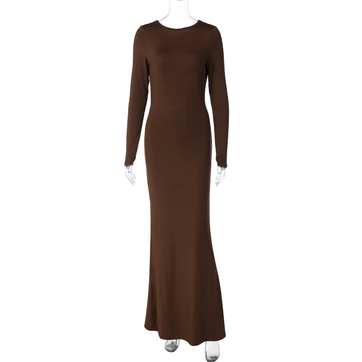Lunivop  Women Elegant Sexy Draped Metal Chain Backless Bodycon Maxi Party Dress Evening Gown Full Sleeve Slim Banquet Long Robe Vestidos