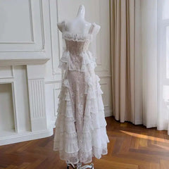 Lunivop  French Style Sleeveless Camisole Top Waist Cinching Skirt Hollowed Out Embroidery Two-piece Set Female 2025 New