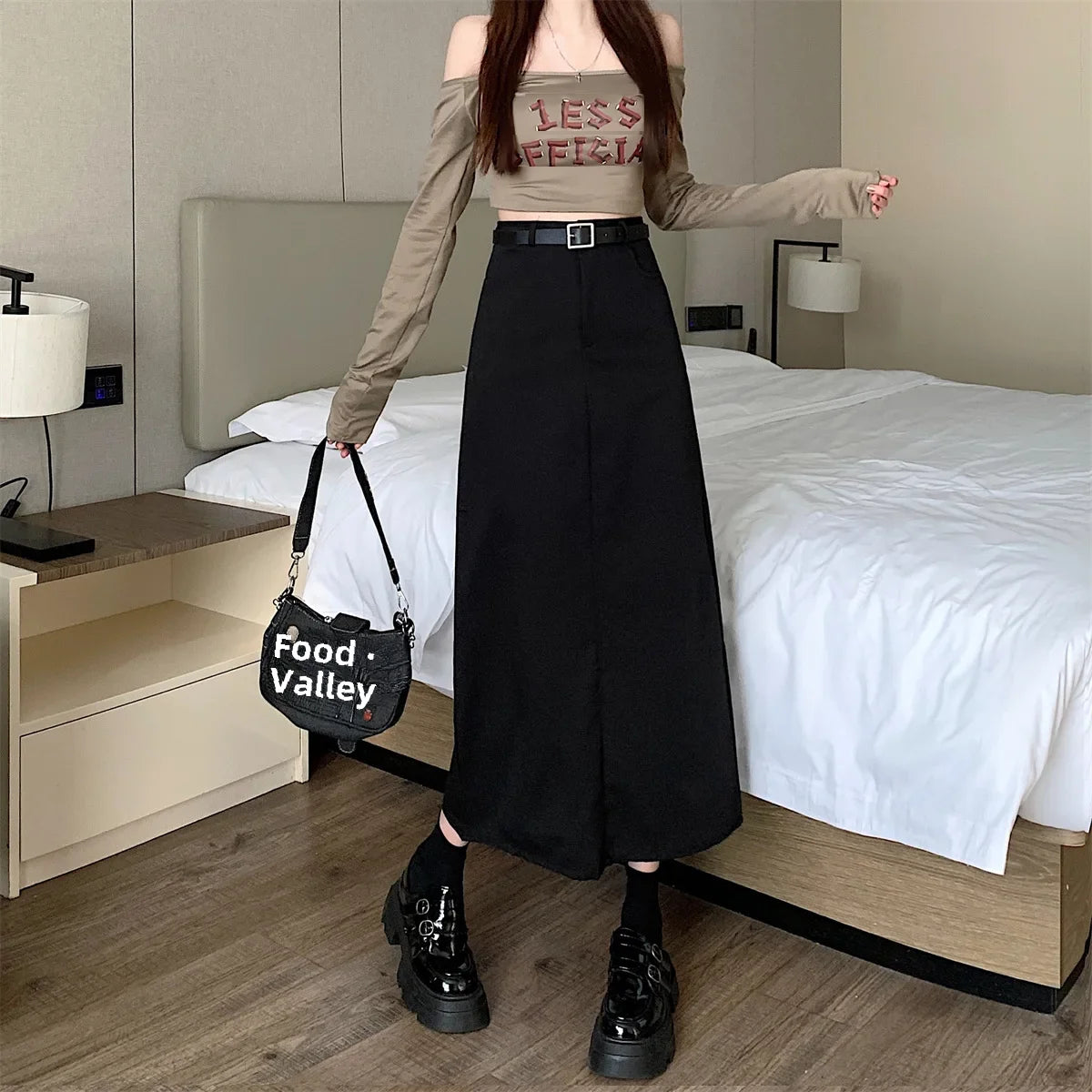 Lunivop High-waisted Slimming Skirt Greysuit Women's Lightweight Casual A- line Medium-length Dress