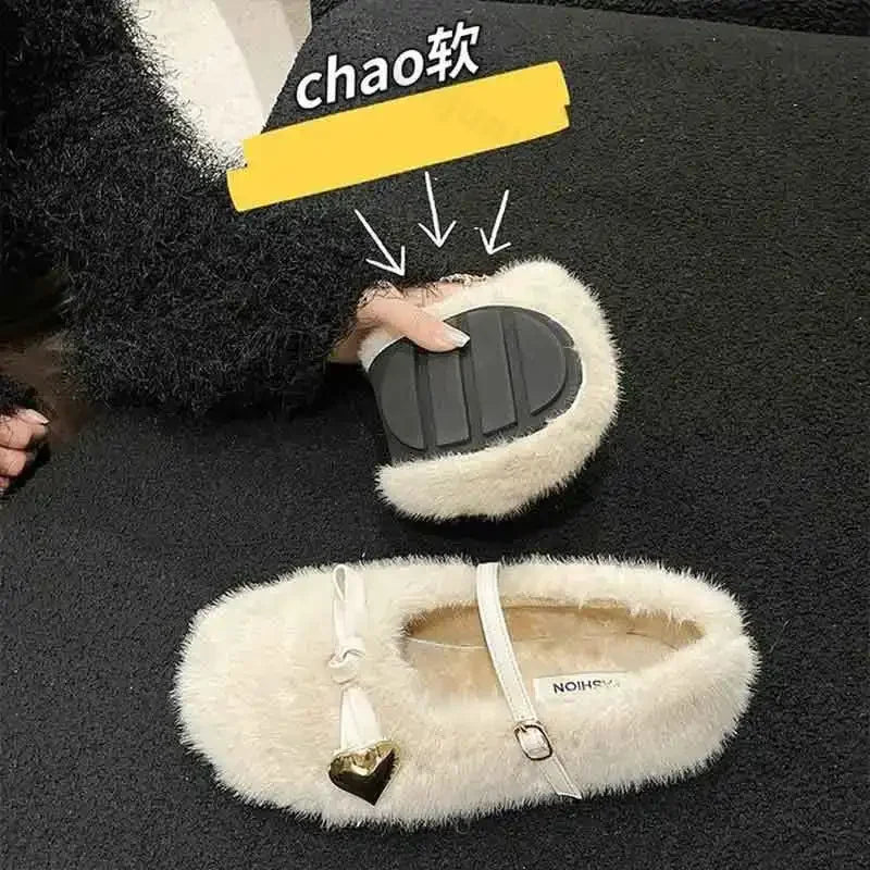 Lunivop Fashion Round Toe Wool Ballet Flats Woman Concise Warm Plush Loafers Ladies Brand Design Fluffy Mary Jane Shoes Zapatos De Mujer