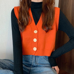 Lunivop Button Down Sweater Vest for Women Teen-girl V-Neck Sleeveless Crop Knit Jacket Top Basic Outfit