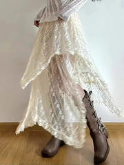 Lunivop Women Lace Skirt Vintage Y2K Aesthetic Summer Fashion High Waist Mid Skirts Ladies Holiday Outfits New