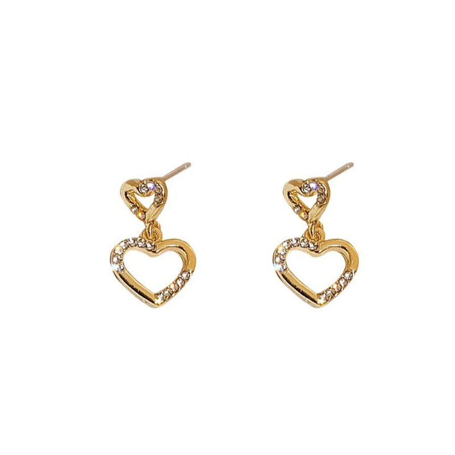 Lunivop Korean Trendy Simple Double Hollow Zircon Heart Earrings for Women Exquisite Silver Needle Studs Sweet Elegant Party Gifts