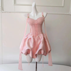 Lunivop  French Style Polka Dot Slip Women Dress Brooch Zipper Lace-Up Pearl Flower Bud Short Dresses Female 2025 Spring New