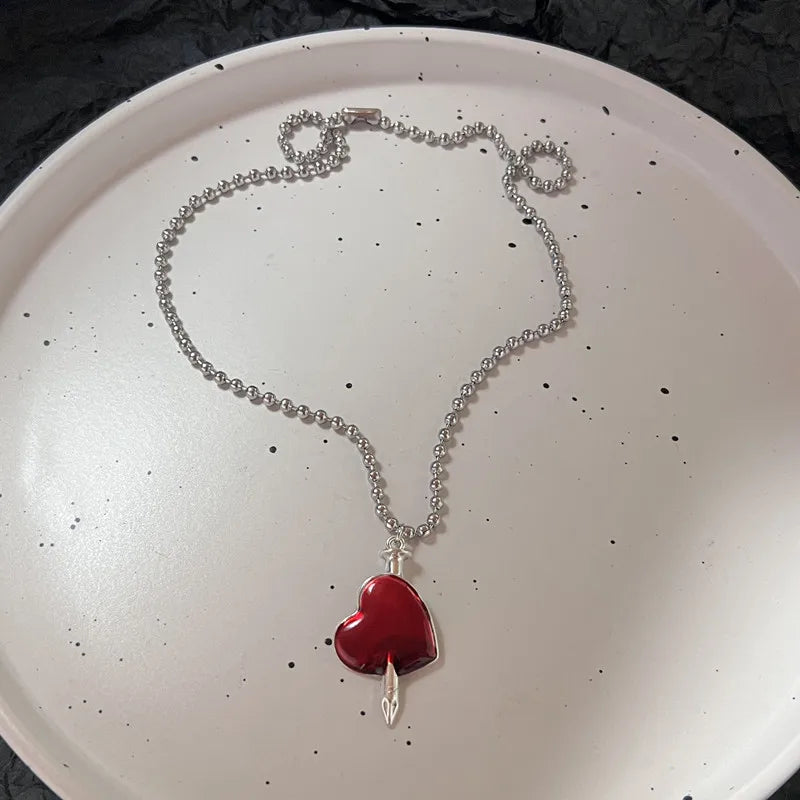 Lunivop Gothic Religious Cross Red Heart Pendant Necklace Set for Women Grunge Hip Hop Necklace Jewelry Gifts