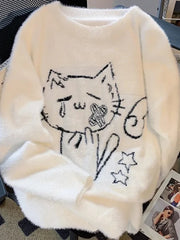 Lunivop Lazy Wind Cartoon Cute Sweater Women Loose Long Sleeve O Neck Kawaii Knitted Jumper Japan Preppy Style Vintage Female Tops