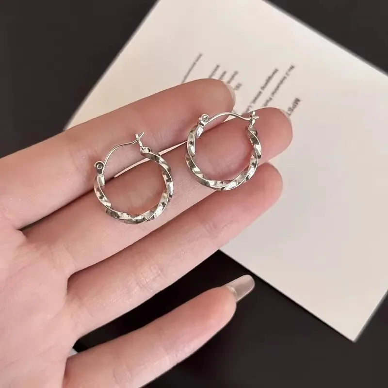 Lunivop Silver Color Twine Metal Round Hoop Earrings for Women Hiphop Creative Geometry Simple Jewelry Accessory Gift