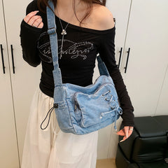 Lunivop Blue Denim Messenger Bags Women 100% Cotton Crossbody Bags Preppy Style Cloth Shoulder Bags Korea Style Leisure Satchels