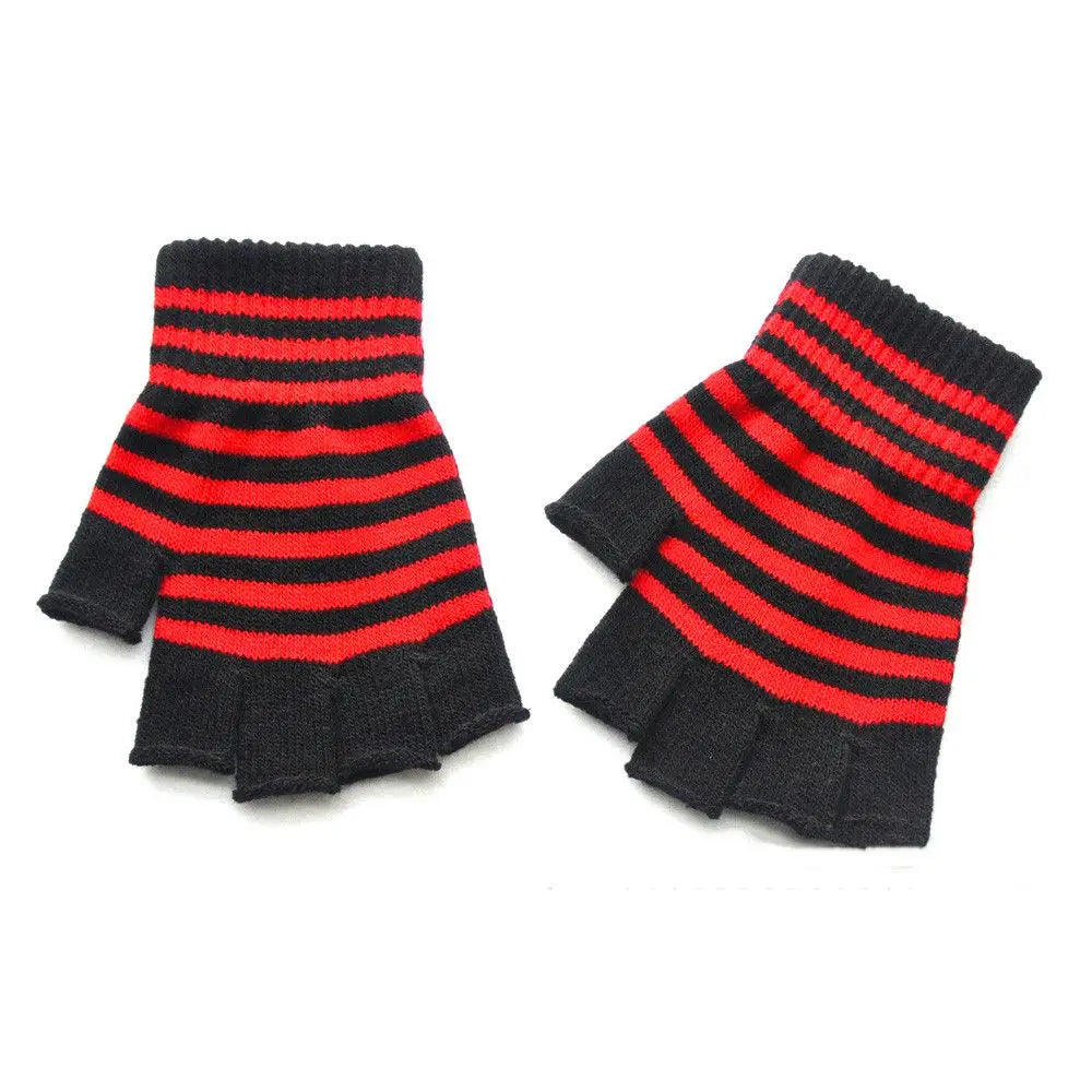 Lunivop Striped Stripey Unisex One Size Fingerless Gloves Gothic Knitting Fingerless Gloves Winter Warm Elastic Comfortable Gloves