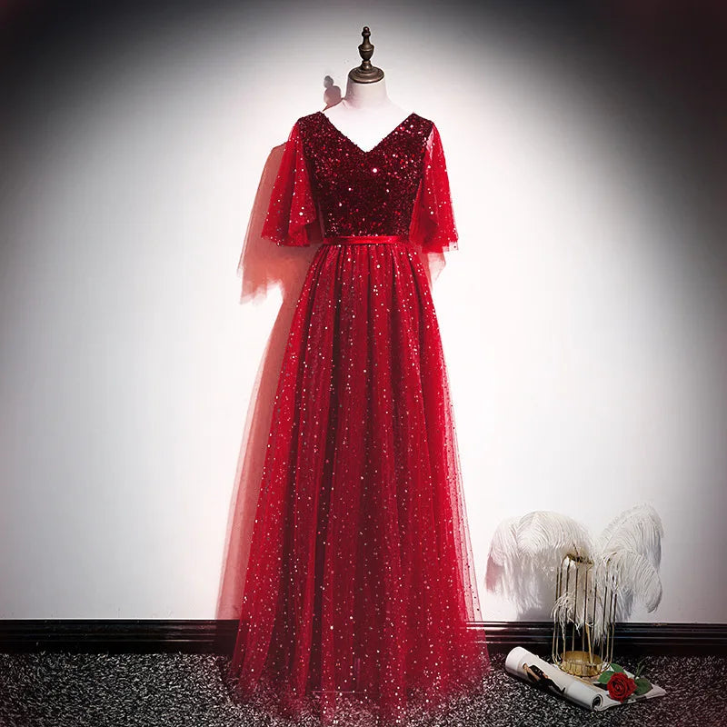 Lunivop  Elegant V-neck Sequined Evening Dresses for Women Wedding Party Dress Graduation Performance Formal Occasion Gown Formal Dress