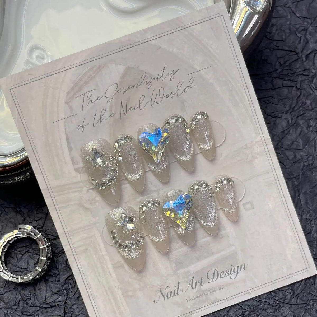 Lunivop  10Pcs Glitter Handmade Press on Nails Almond Fake Nail Artificial Manicure Wearable Nail Tips Full Cover Cat Eye Heart Diamonds