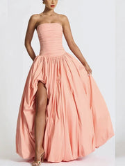Lunivop  Pleated Big Swing Split Tube Dress Women High Waist Sleeveless Backless Slim Evening Dresses Summer Gown Solid Vestidos