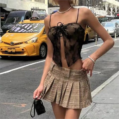 Lunivop  Women Side Zipper Low Waist Plaid Tweed Mini Pleated Skirt The Spice Girls Ruched Hem A-lined Short SkirtsFemme