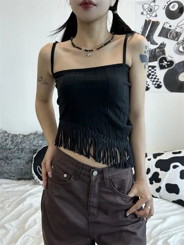 Lunivop  Korean Simple Personalized Backless Sexy Strap Tassel Bottom Slim Tank Top E-Girls Y2K 2000S Fairycore Streetwear Camis