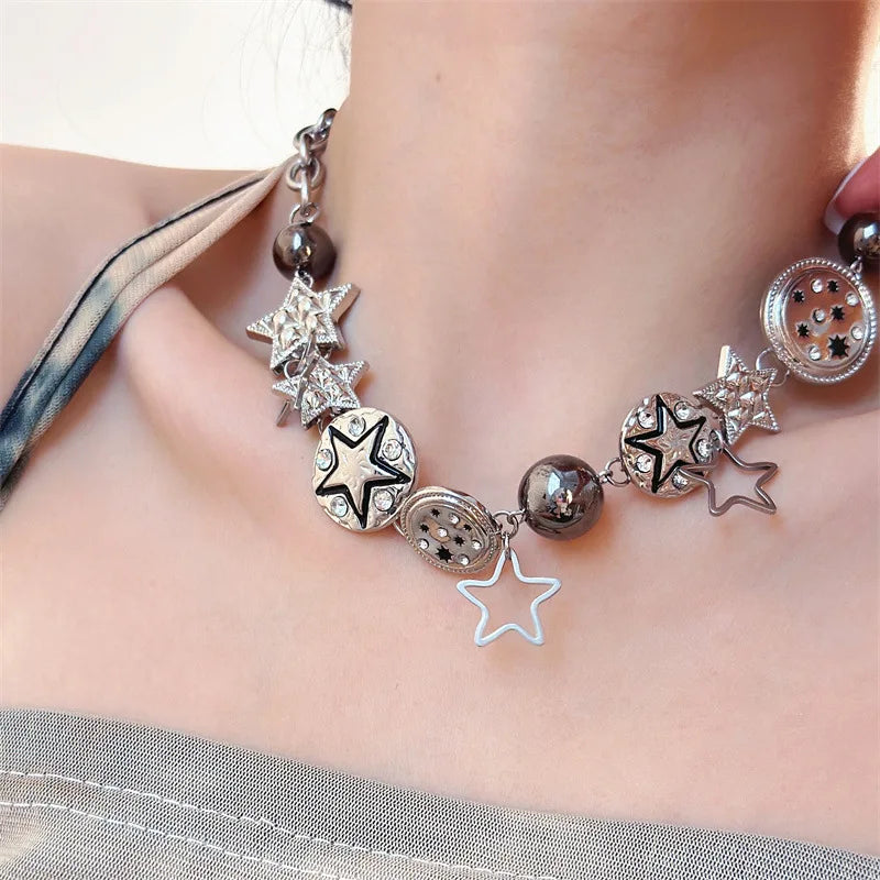 Lunivop Punk Retro Button Star Pendant Necklace Trendy Delicate Silver Color Unisex Choker Personalised Luxury Jewelry for Women