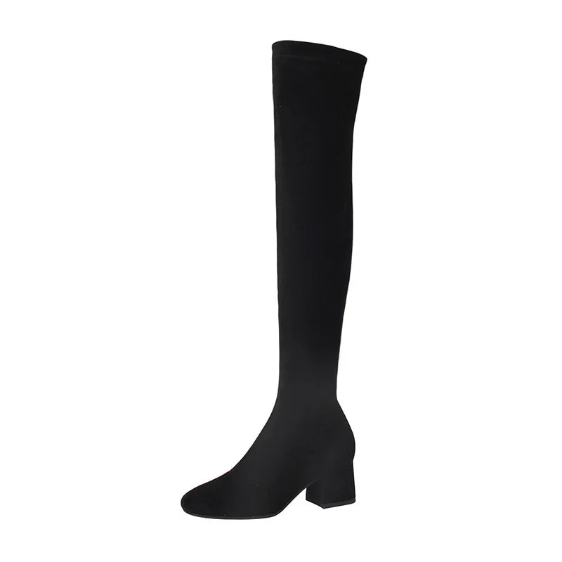 Lunivop Autumn Winter Stretch Over The Knee Boots Women Fashion Suede Round Toe Square Platform Shoes Thick Heels Long Booties