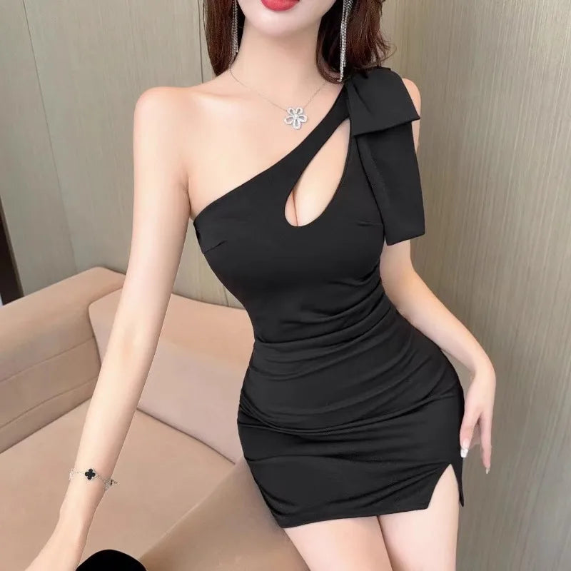 Lunivop  Woman Dress Party Hollow Out Bow Slim Elegant Backless Solid Sexy Split Summer Fashion Mini Dresses Ladies Clubwear