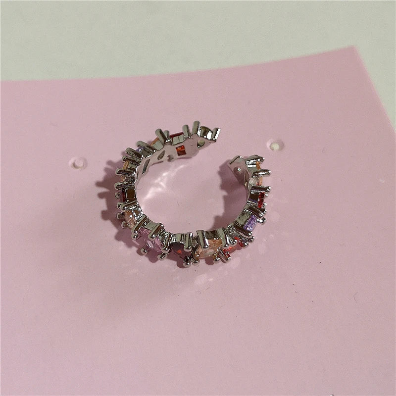 Lunivop Korea Colorful Oil Drip Rhinestone Trendy Geometry Rings For Women Harajuku Vintage Peach Heart Star Girls Y2k 90s Jewelry Gifts