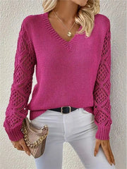Lunivop Long Sleeve Pointelle Knit Top Pullovers Women Sweater Openwork Long Sleeve V-neck Jumper Fall Winter Blusas Para Mujer Outfit