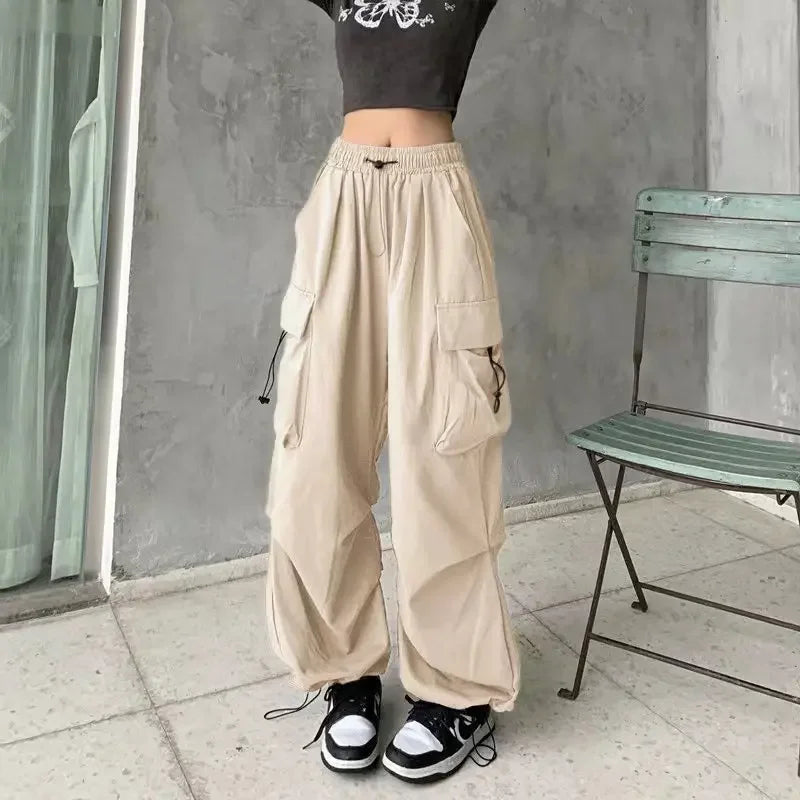 Lunivop  Women Casual Joggers Tech Pants Solid Low Waist Pants Drawstring Wide Leg Baggy Trousers Y2k Streetwear Oversize Sweatpants