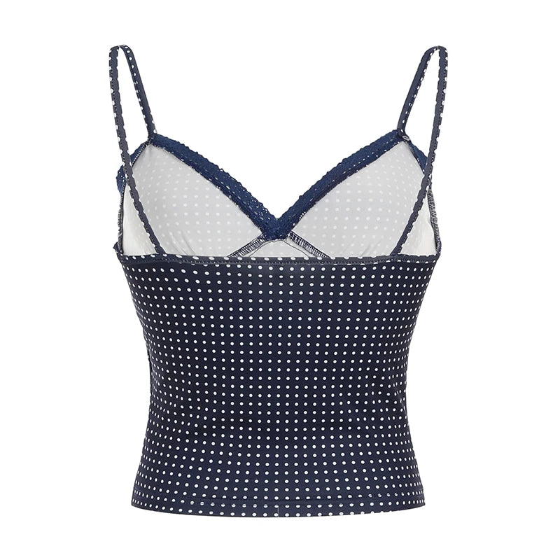 Lunivop  y2k Polka Dot Crop Top Casual Lace Stitching Sleeveless Skinny Strap Tops Women Basic Camisole Streetwear Tees Aesthetic
