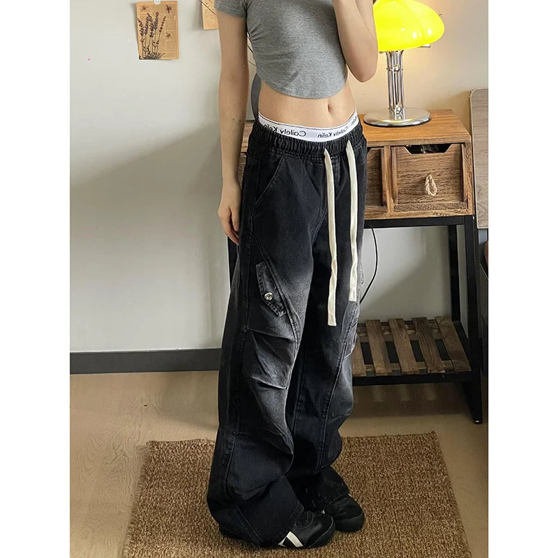 Lunivop Vintage Style Women's Jeans Loose Fit Casual Straight Leg Work Trousers American Vintage Spring Y2K Autumn High Street Fashion